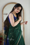 Dark Green Chiffon Saree with Golden Zari Border