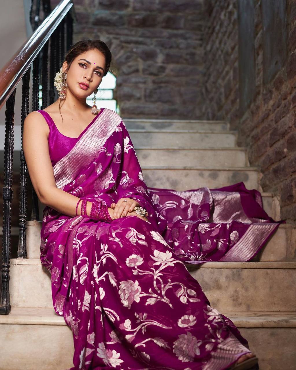 Joliya Radiant Magenta Floral Silk Saree