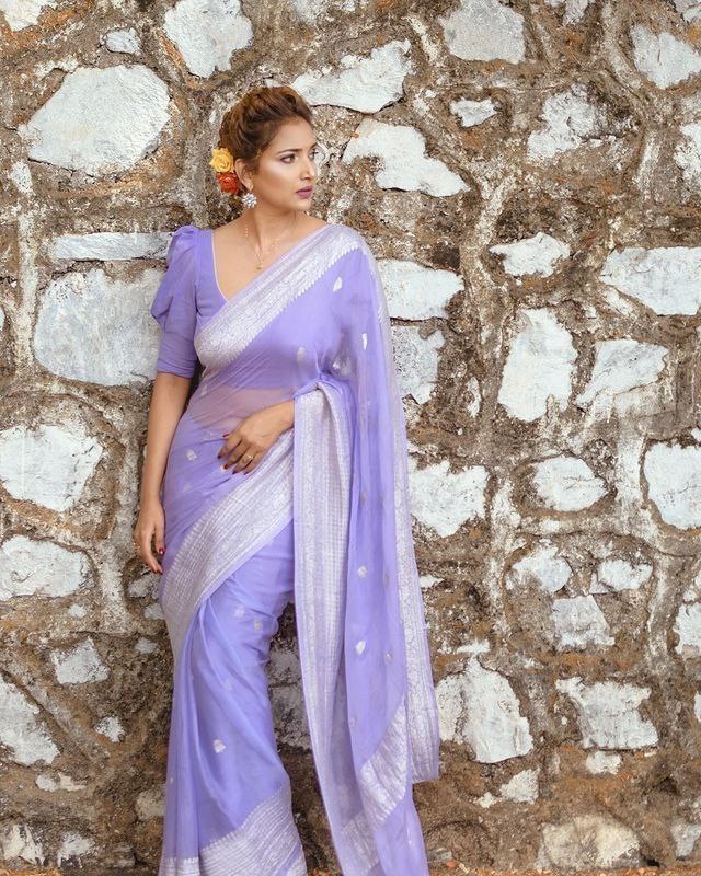 Graceful Lavender Georgette Saree with Silver Border