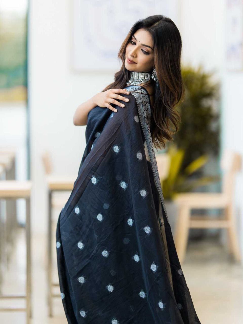 Black Chiffon Saree with Silver Embroidery