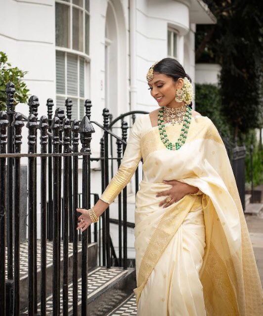 Royal Off-White Kanjivaram Silk Saree with Golden Zari